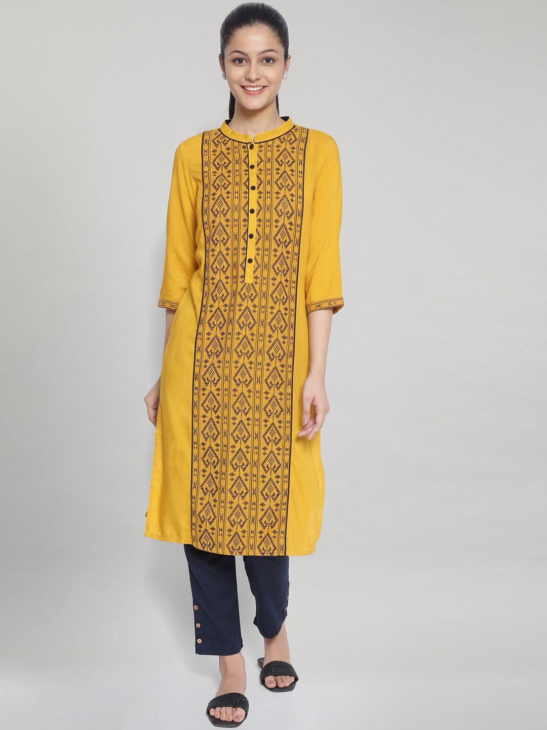 aurelia women yellow ethnic motifs printed kurta