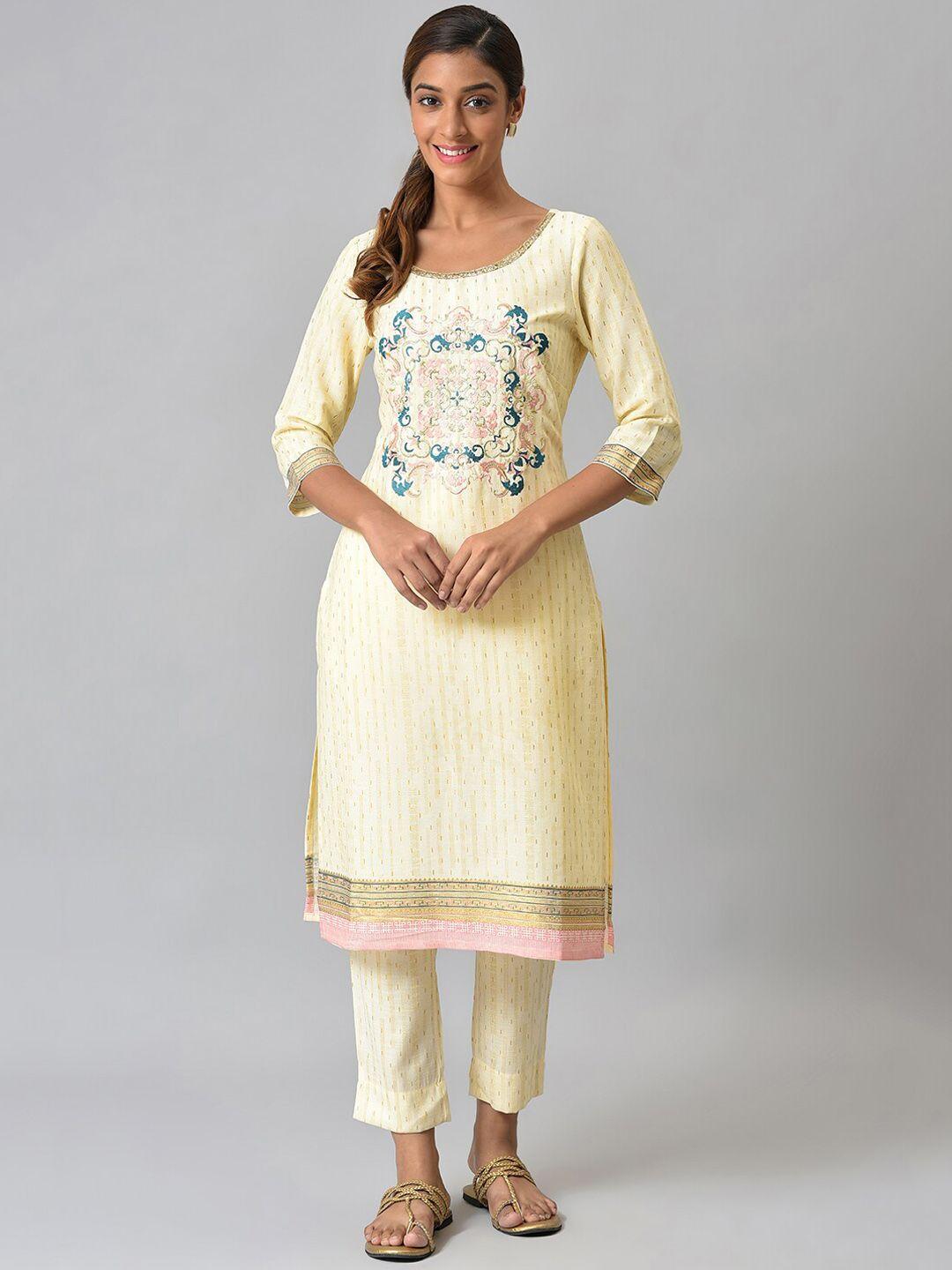 aurelia women yellow ethnic motifs printed kurta