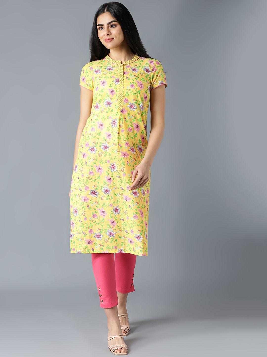 aurelia women yellow floral printed floral kurta