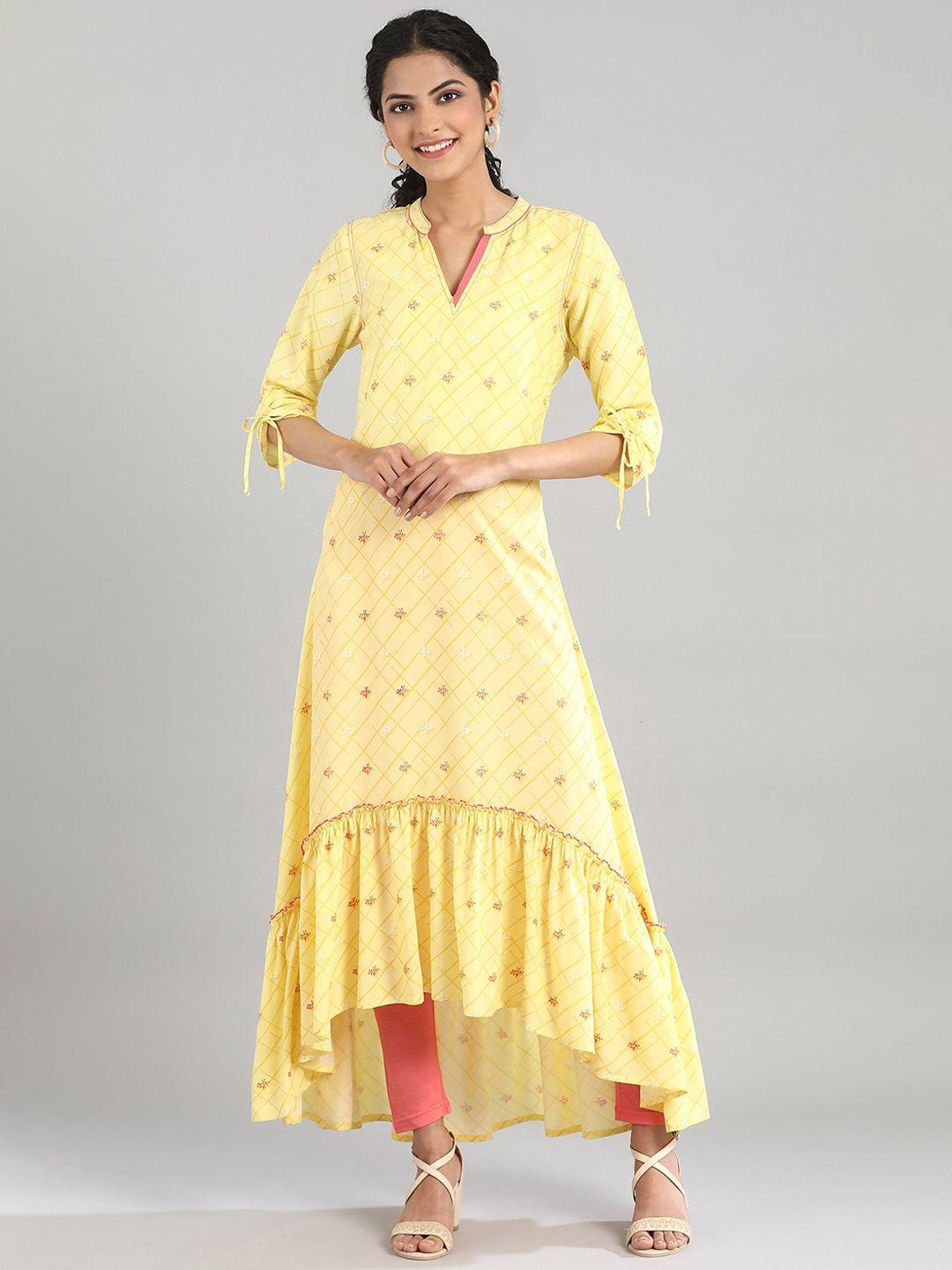 aurelia women yellow floral printed kurta