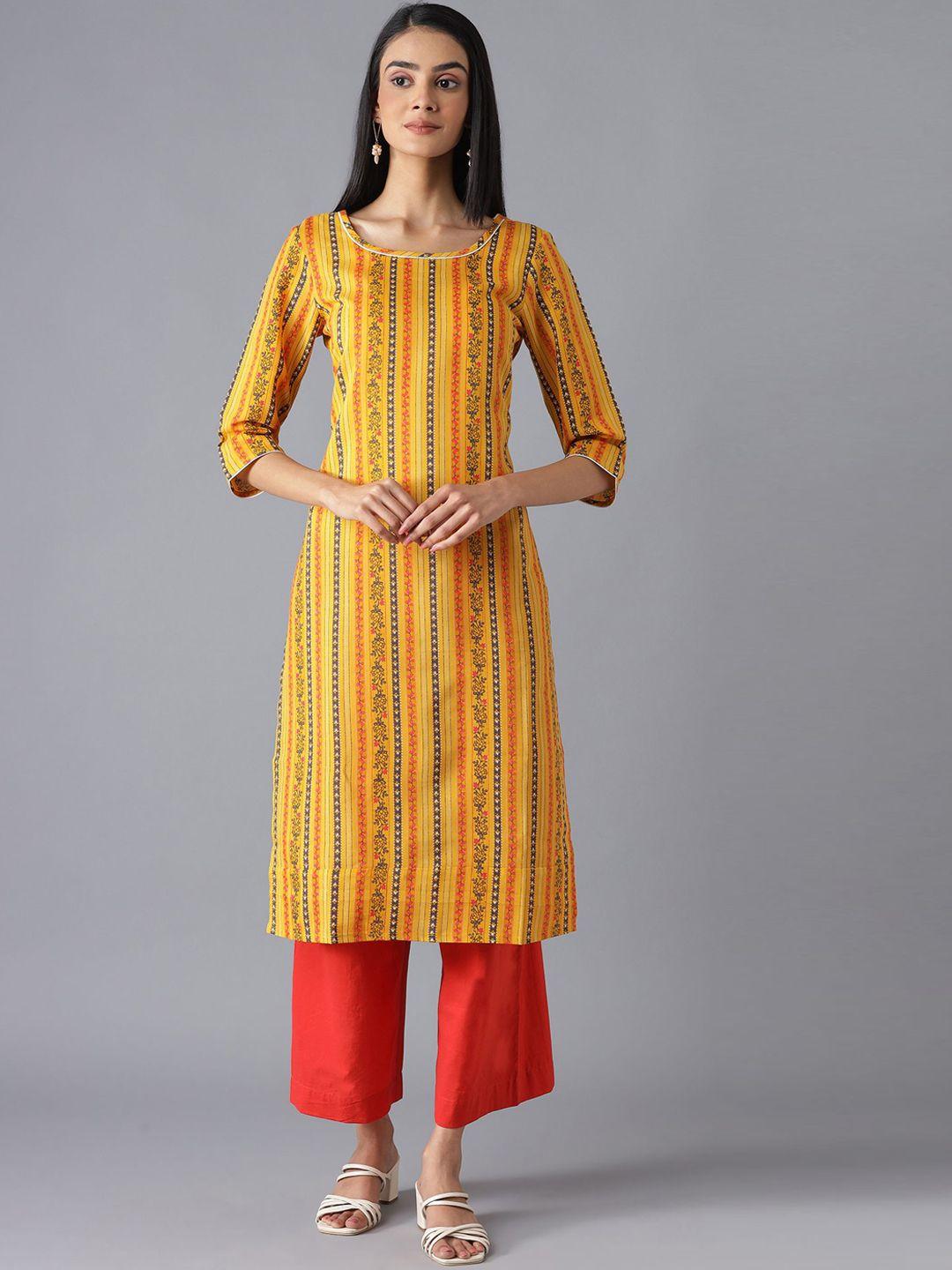 aurelia women yellow striped kurti with trousers