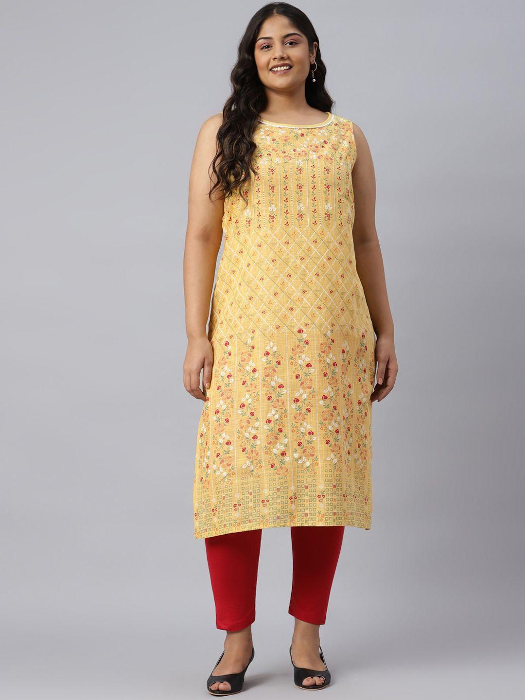 aurelia women yellow thread work kurta