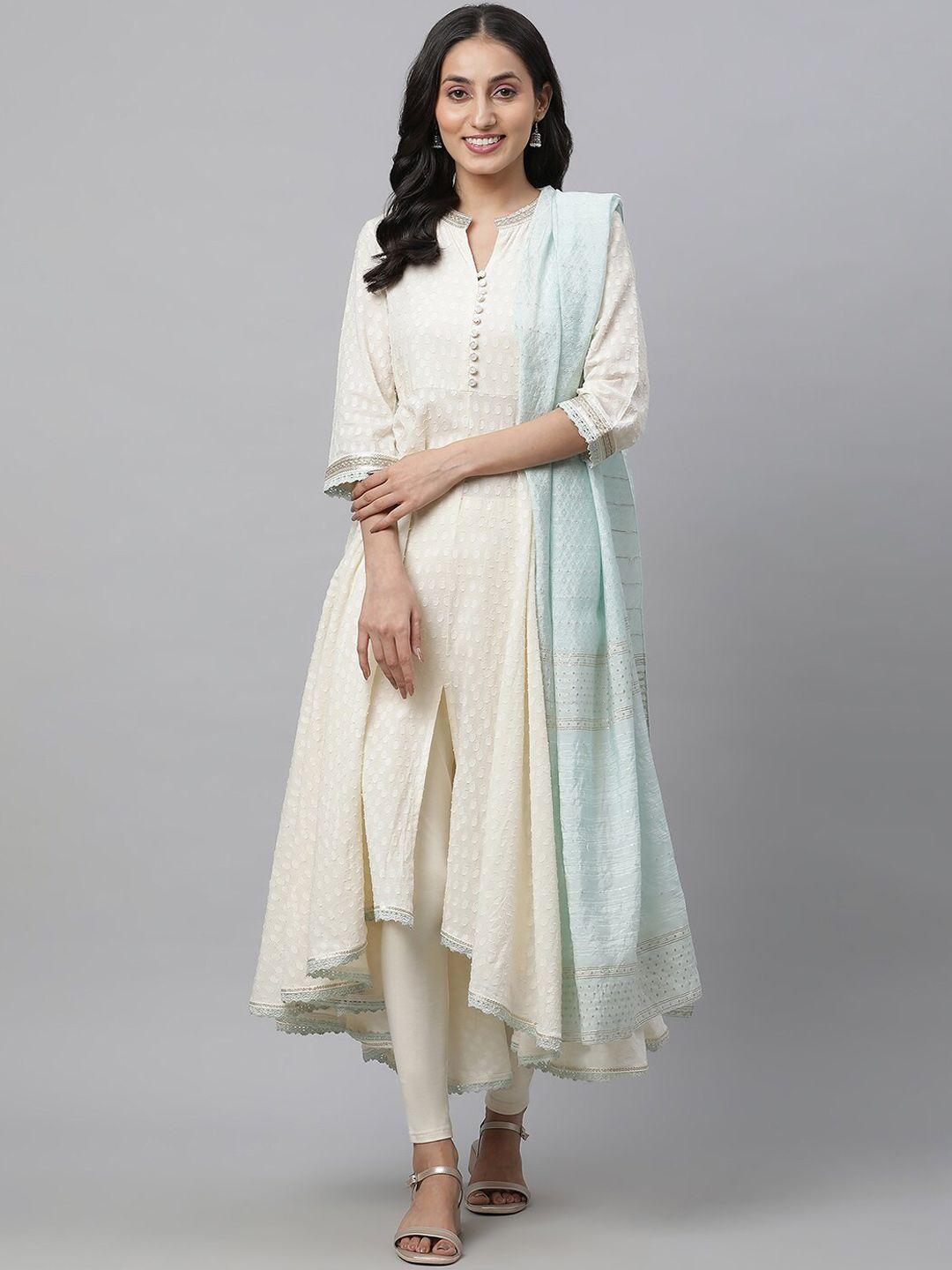 aurelia woven design gotta patti a-line pure cotton kurta with leggings & dupatta