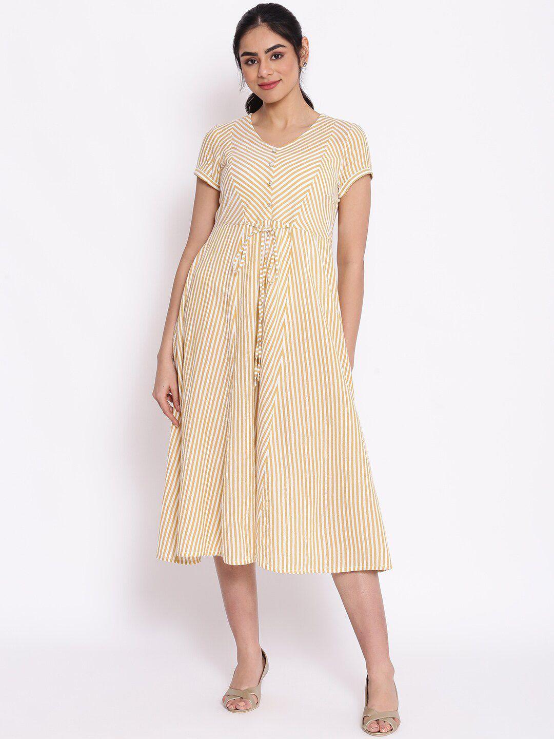 aurelia yellow & christmas silver striped a-line midi dress