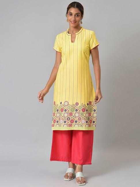 aurelia yellow & red printed kurta palazzo set