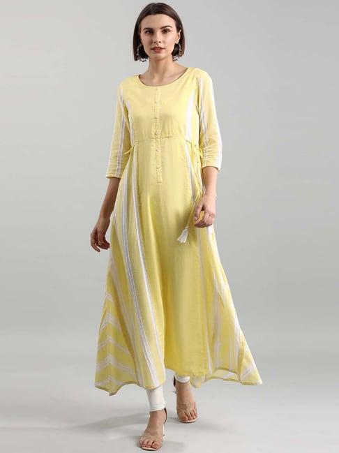 aurelia yellow cotton a line kurta