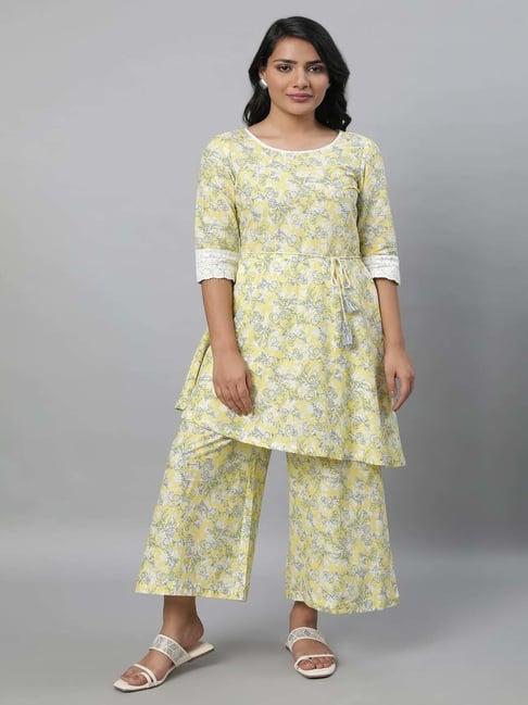 aurelia yellow cotton printed jumpsuit