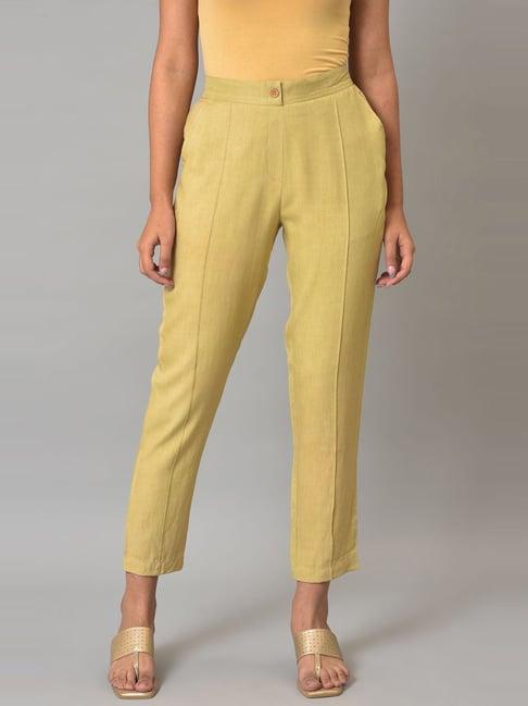 aurelia yellow cotton slim fit pants