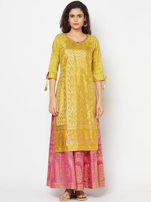 aurelia yellow embellished straight kurta