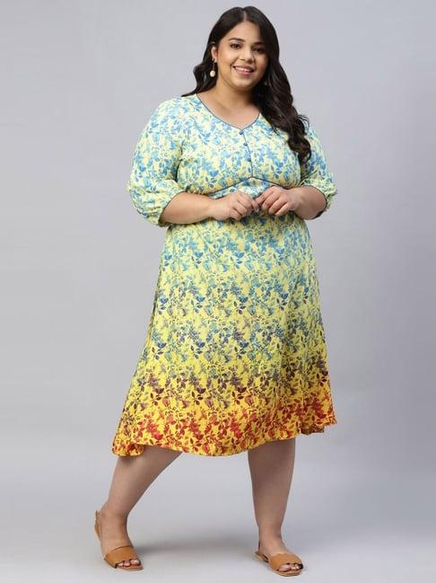 aurelia yellow floral print a-line dress