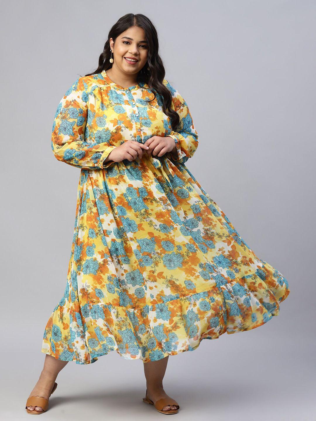 aurelia yellow floral printed a-line midi dress