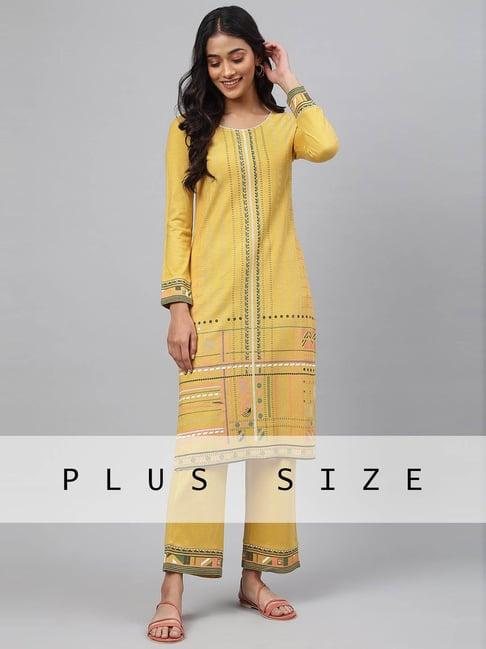 aurelia yellow printed kurta palazzo set