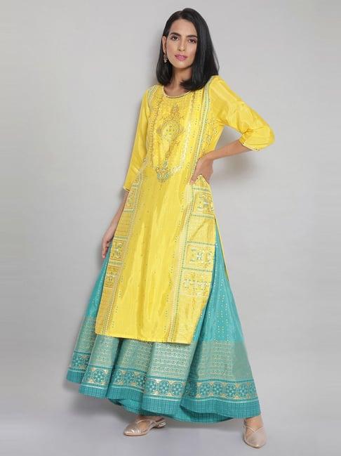 aurelia yellow printed straight kurta