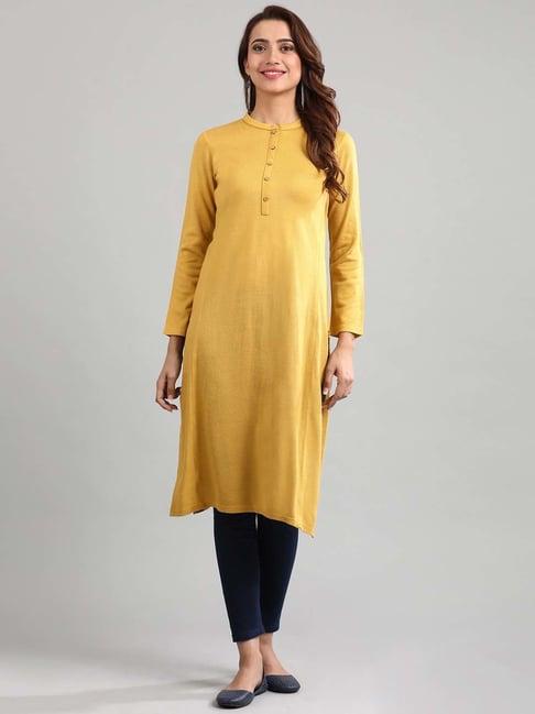 aurelia yellow regular fit kurta