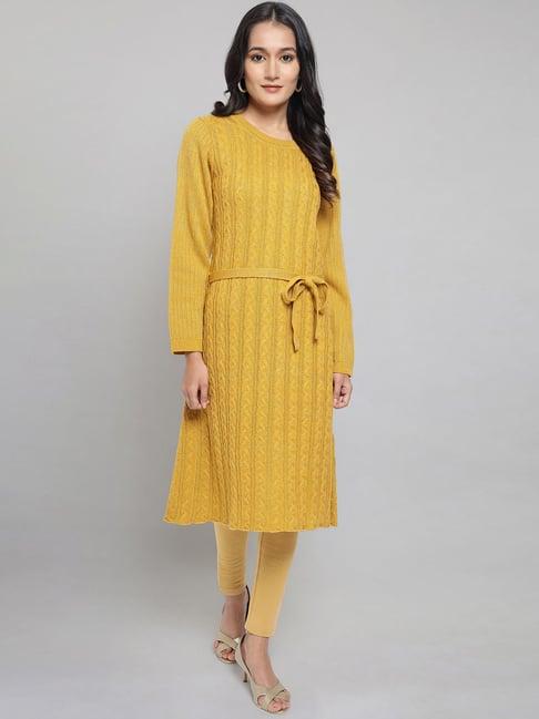 aurelia yellow straight kurta with belt