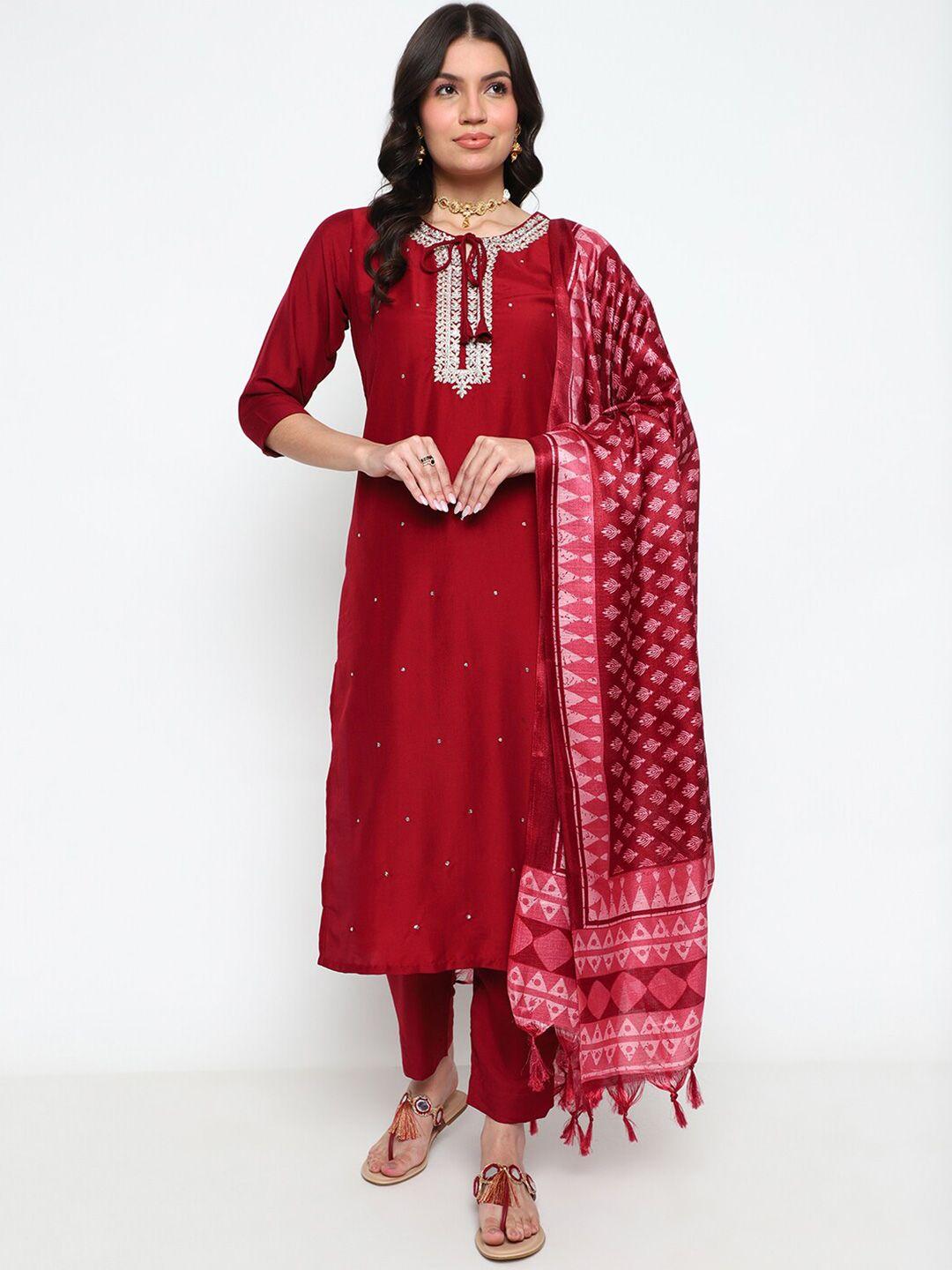 auriella embroidered regular sequinned kurta with trousers & dupatta