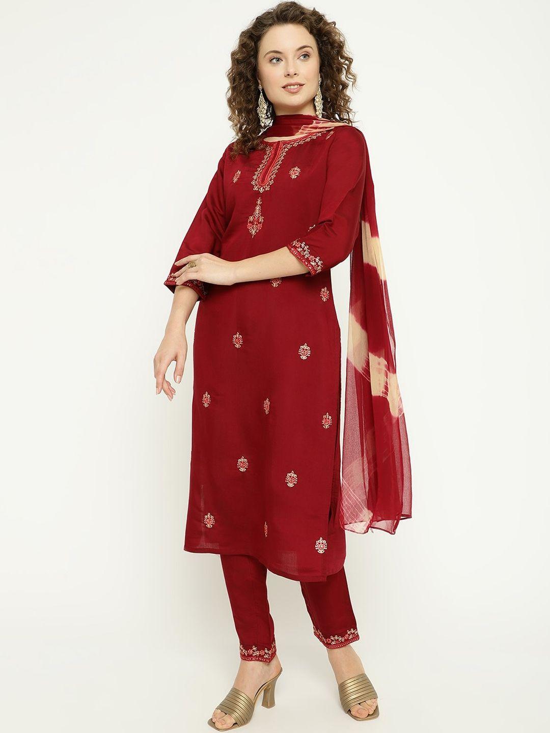 auriella ethnic motifs embroidered kurta with trousers & dupatta