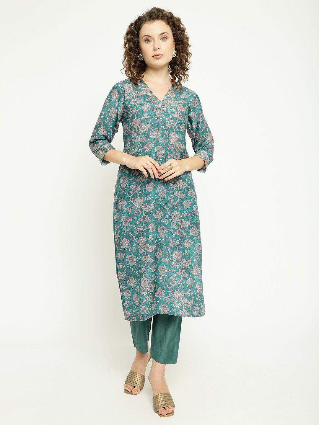 auriella floral printed v-neck straight kurta