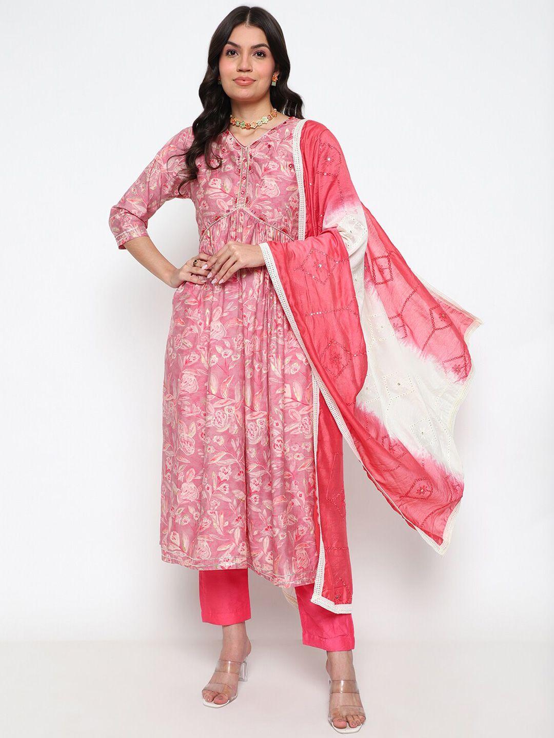 auriella printed beads and stones kurta with trousers & dupatta