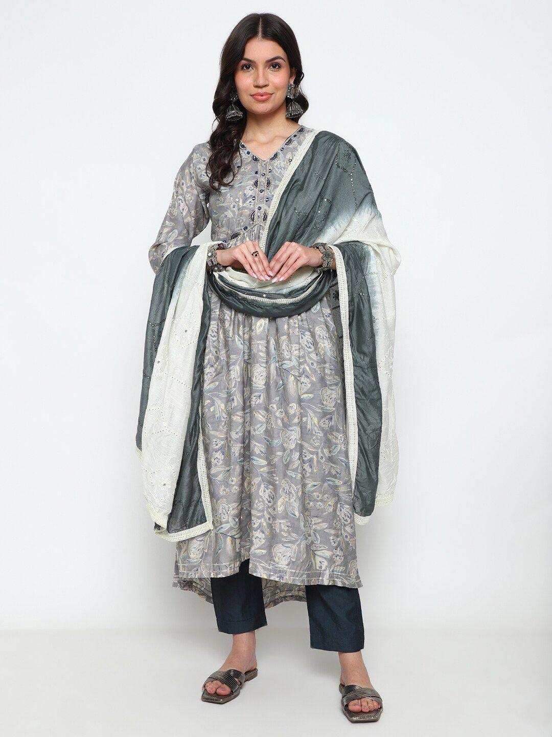 auriella printed beads and stones kurta with trousers & dupatta