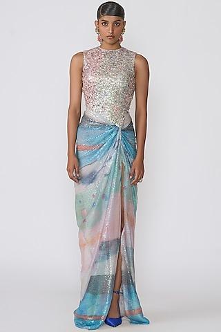 aurora tulle printed & embellished gown