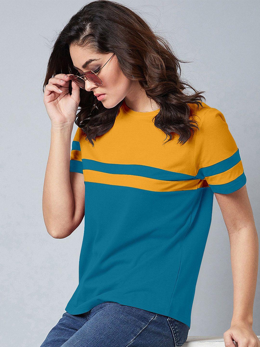 ausk colourblocked round neck short sleeves cotton t-shirt