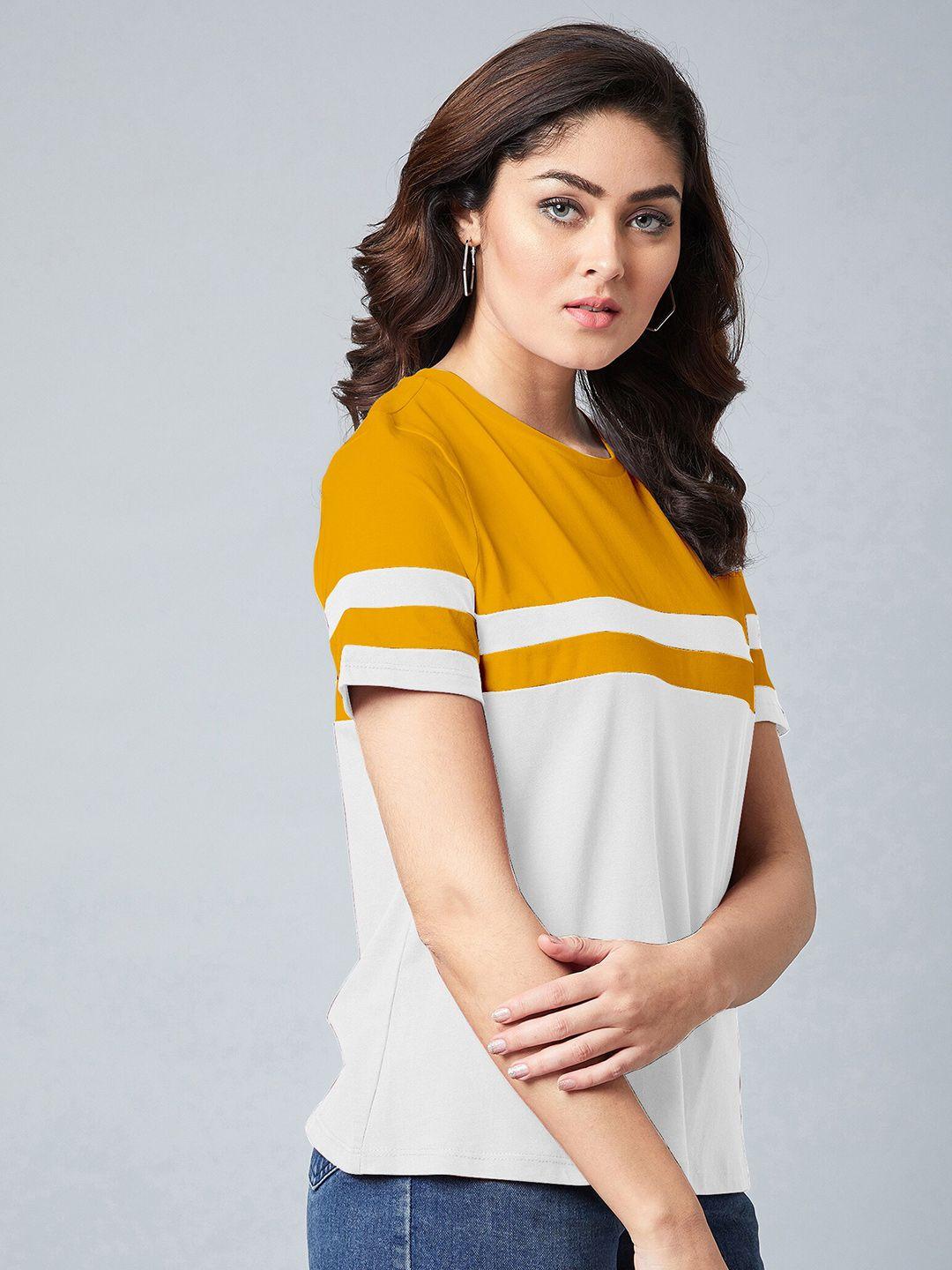 ausk colourblocked round neck cotton t-shirt