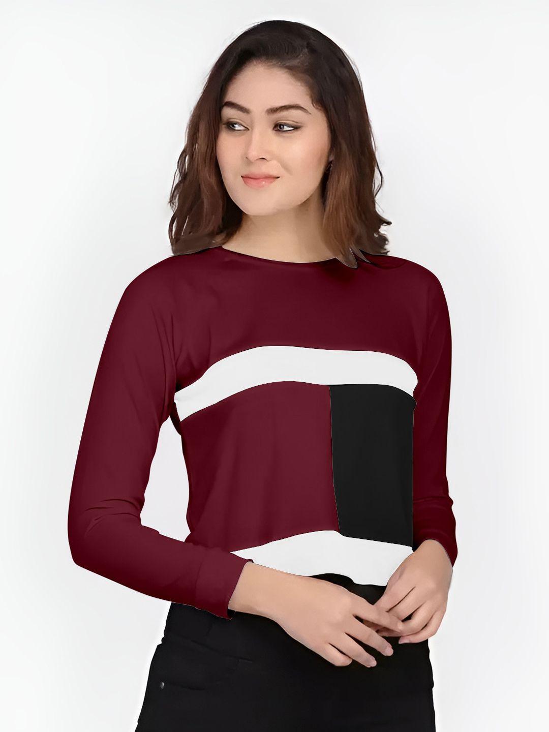 ausk colourblocked round neck cotton t-shirt