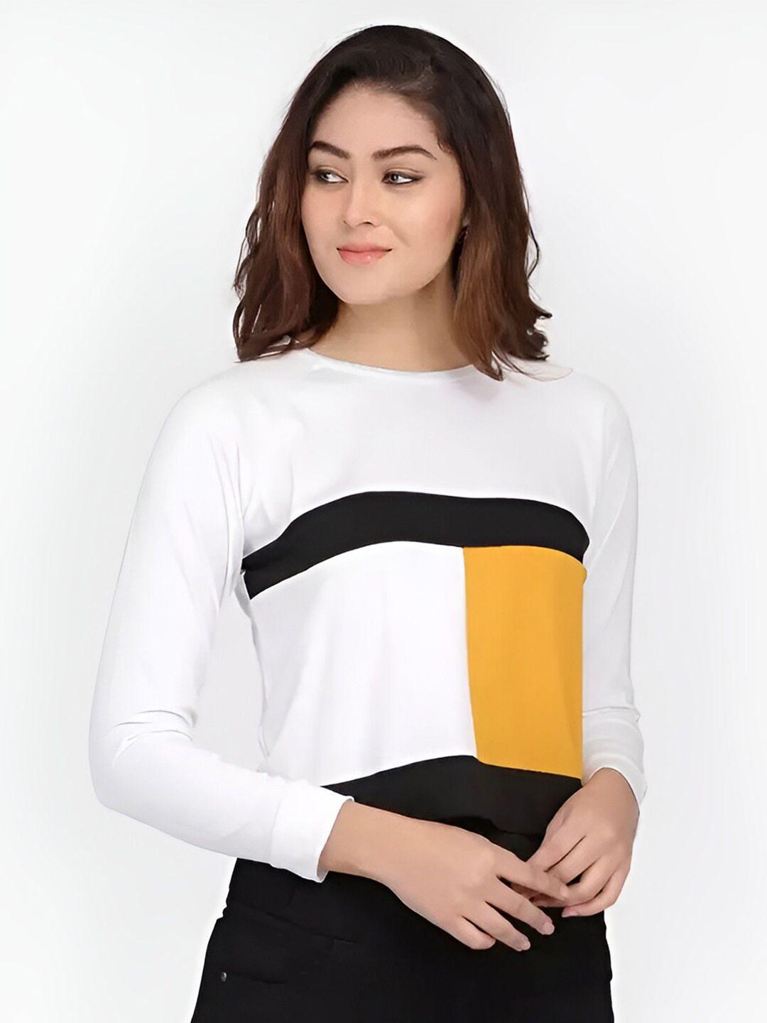 ausk colourblocked round neck cotton t-shirt