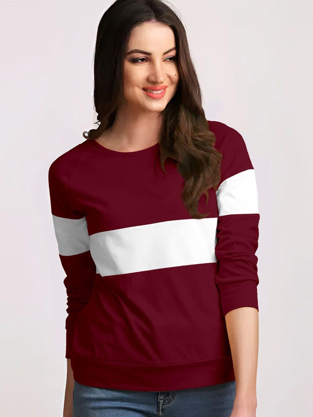 ausk colourblocked round neck long sleeves cotton t-shirt