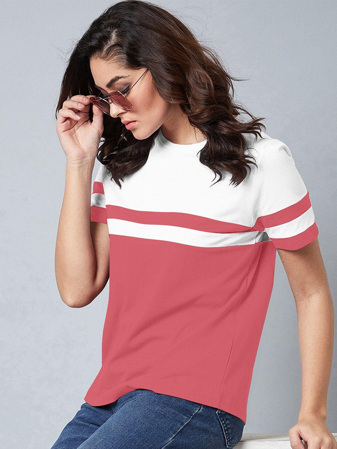 ausk colourblocked round neck short sleeves cotton t-shirt