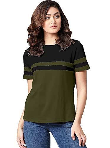 ausk half sleeves t-shirts for women color-olive,black (size-xx-large)