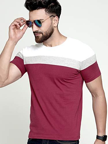 ausk men's cotton half sleeve round neck striped tshirt (small, maroon)