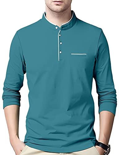 ausk men's cotton henley neck full sleeve solid regular fit t-shirt (x-large; lightblue)