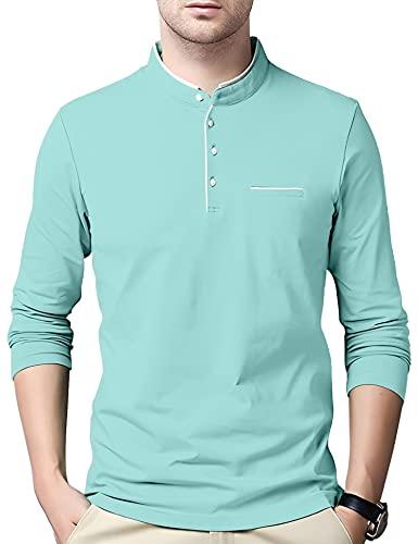 ausk men's cotton henley neck full sleeve solid regular fit t-shirt (x-large; skyblue)