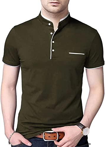 ausk men's cotton henley neck half sleeve solid regular fit t-shirt (small; darkgreen)