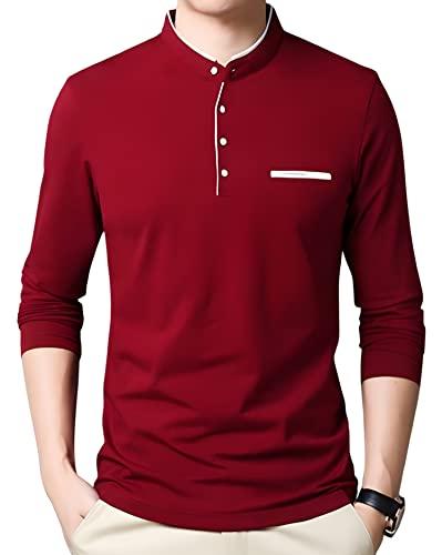 ausk men's henley neck full sleeves regular fit cotton t-shirts (color-red_size-xl)