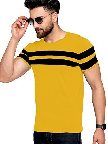 ausk men's regular round neck half sleeves t-shirts (color:yellow & black-size:small)