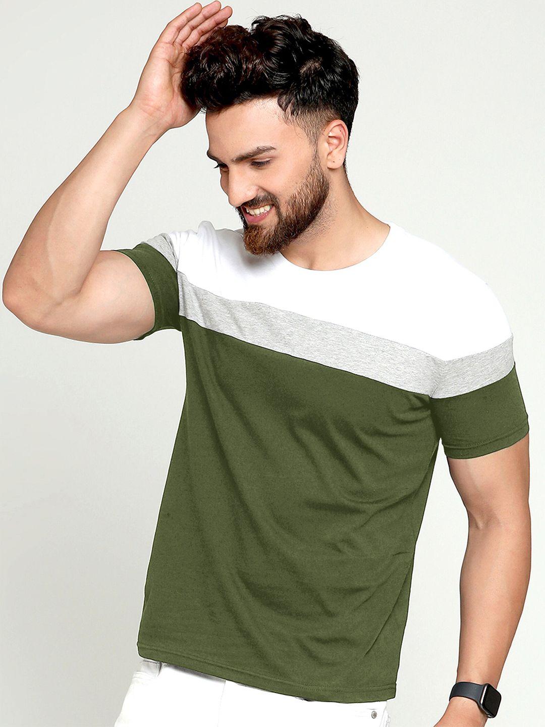 ausk men green & white colourblocked t-shirt