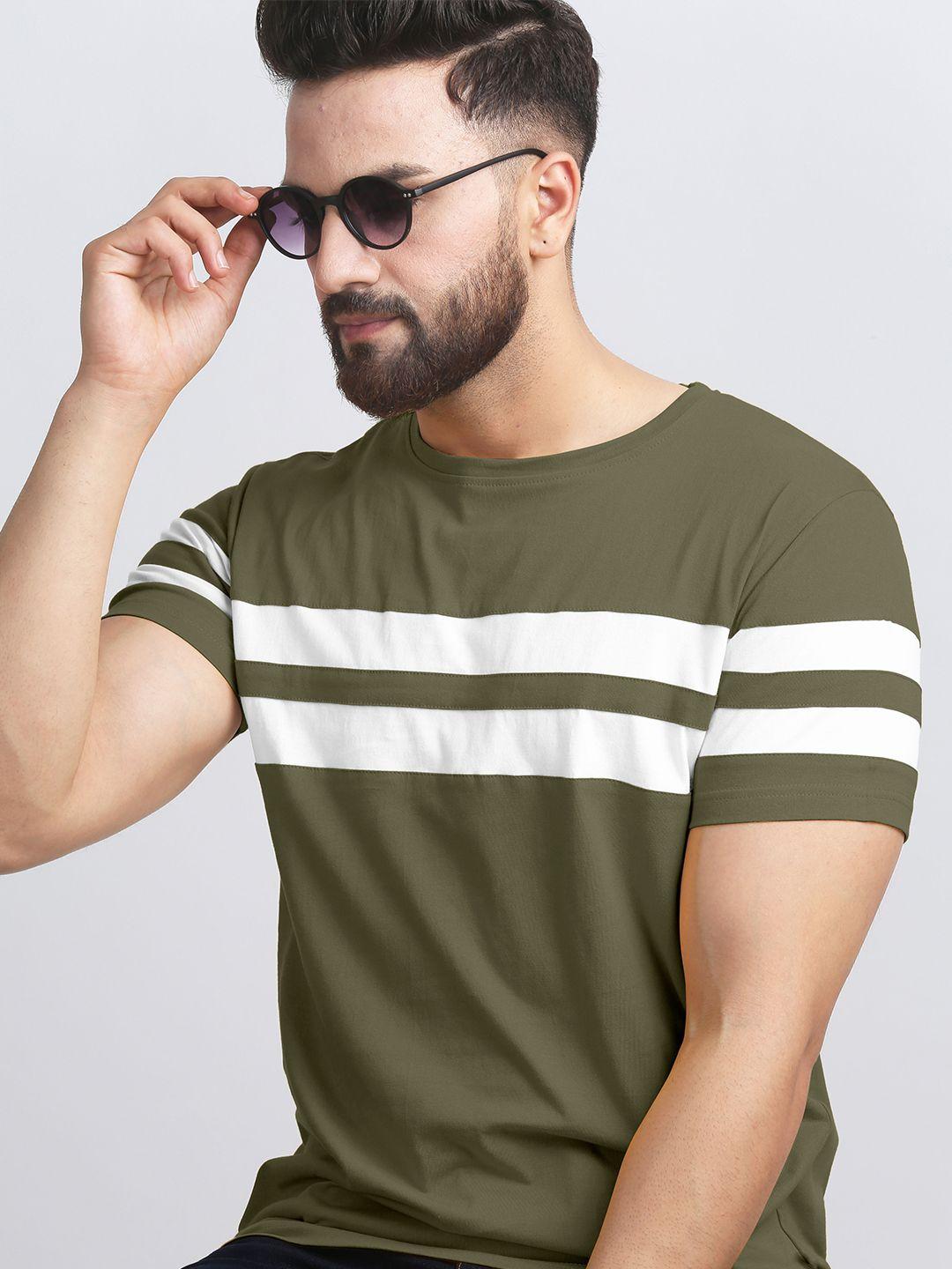 ausk men olive green & white striped t-shirt