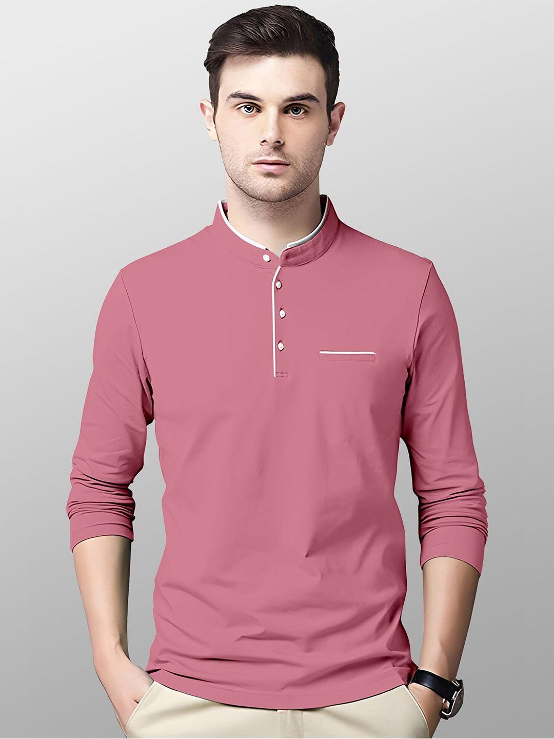 ausk men peach-coloured mandarin collar t-shirt