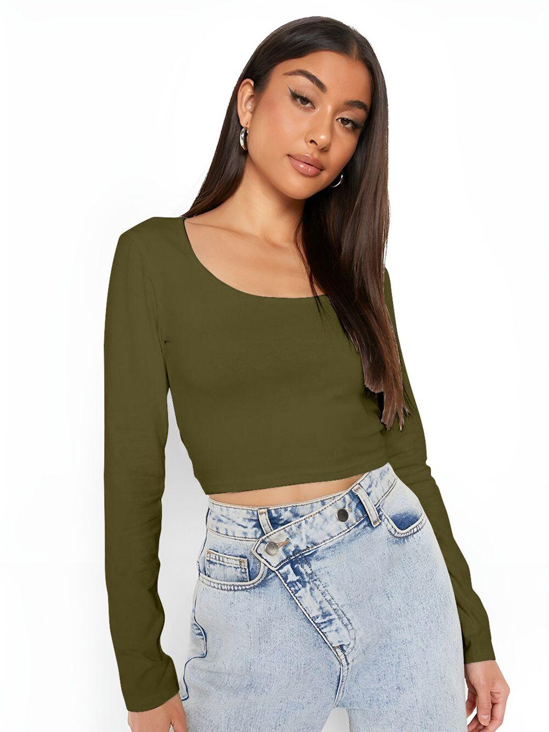 ausk scoop neck cotton fitted crop top