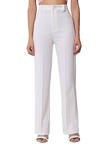 ausk solid relaxed trouser/pant for womens color- white (medium)