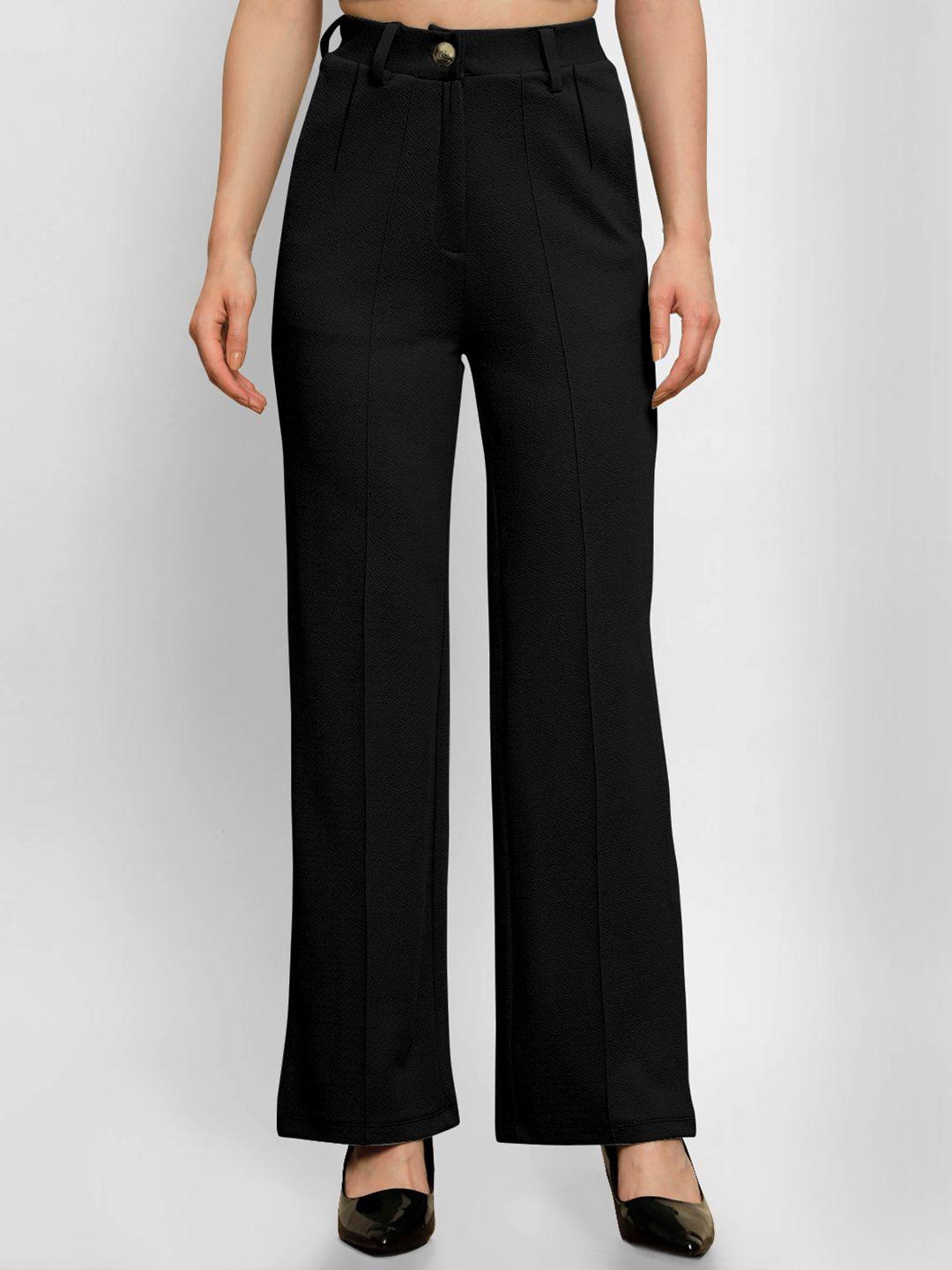 ausk women black relaxed straight fit high-rise trousers