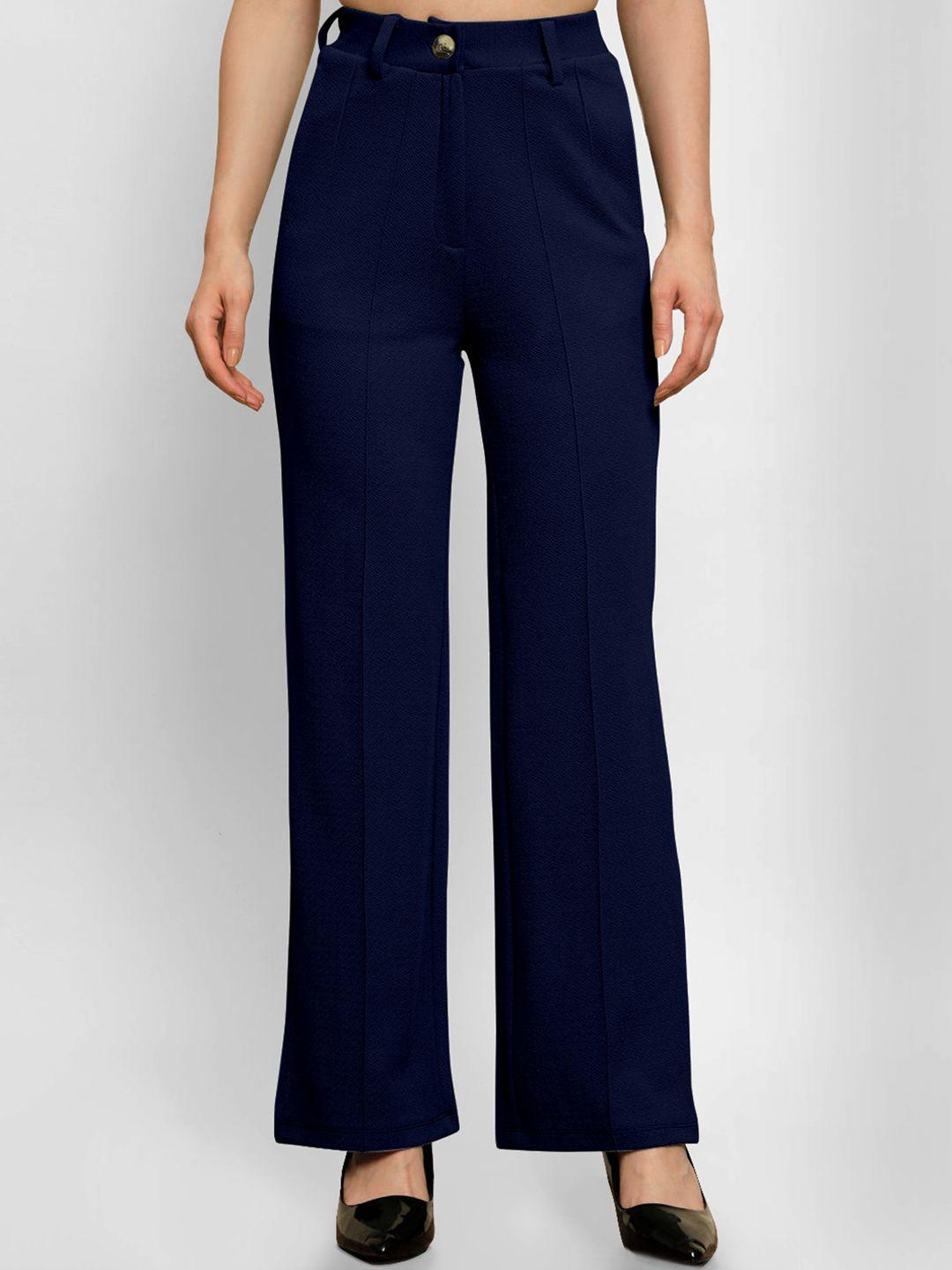 ausk women blue relaxed straight fit high-rise trousers