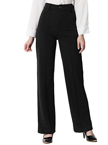 ausk women polyester blend solid relaxed trousers black color, size-30