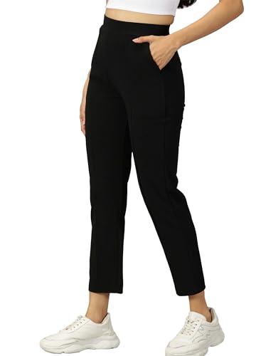 ausk women slim fit trouser || casual elastic band trouser for women (color-black)