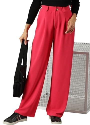 ausk women trouser with button closure || regular fit trousers for womens (color-pink)