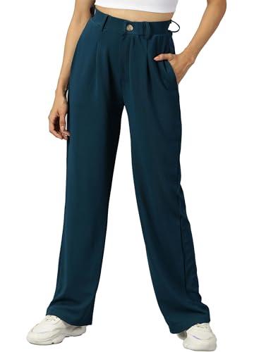 ausk women trouser with button closure || regular fit trousers for womens (color-teal)