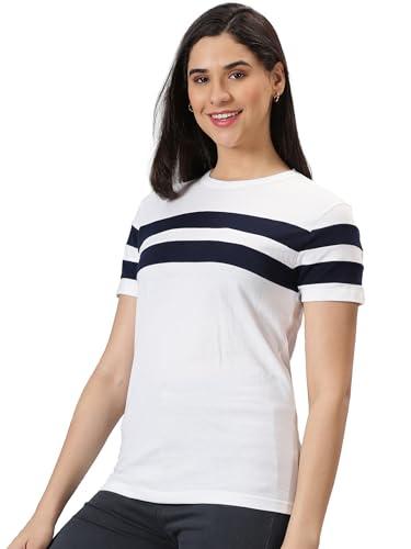 ausk womens regular fit t shirts||half sleeve double stripes tshirt for women (color-white) (size-l)